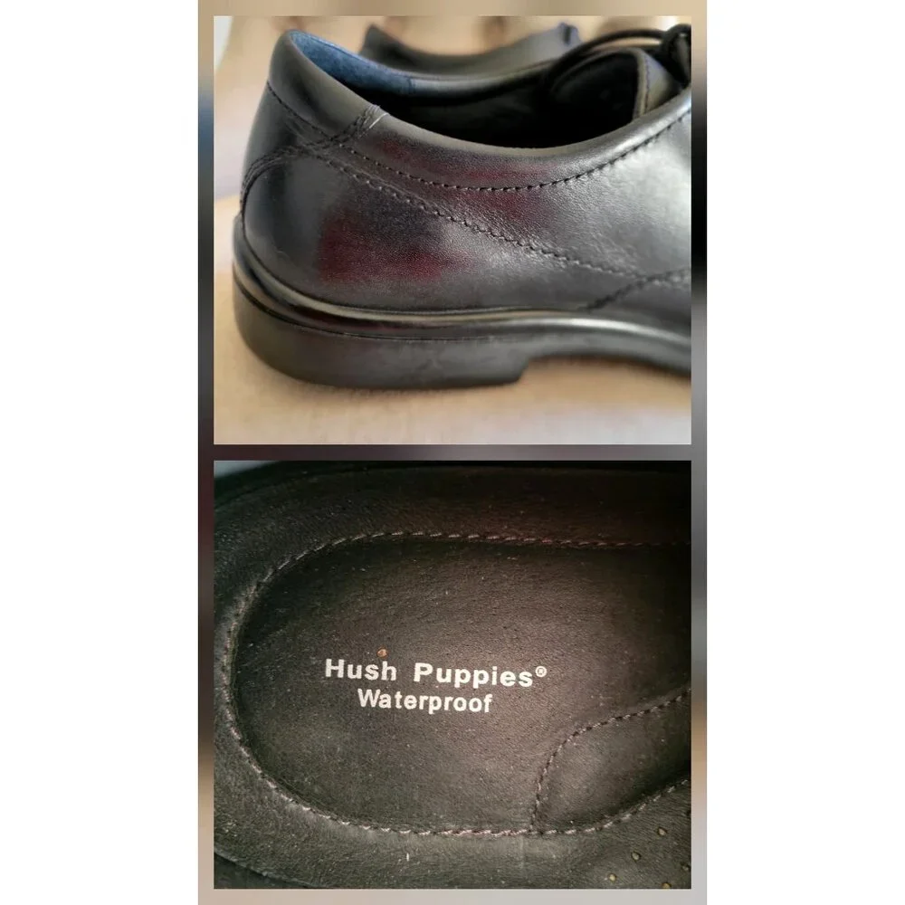 Hush Puppies Mens Medium Moyen Waterproof Black Leather Oxford Shoes SZ 11